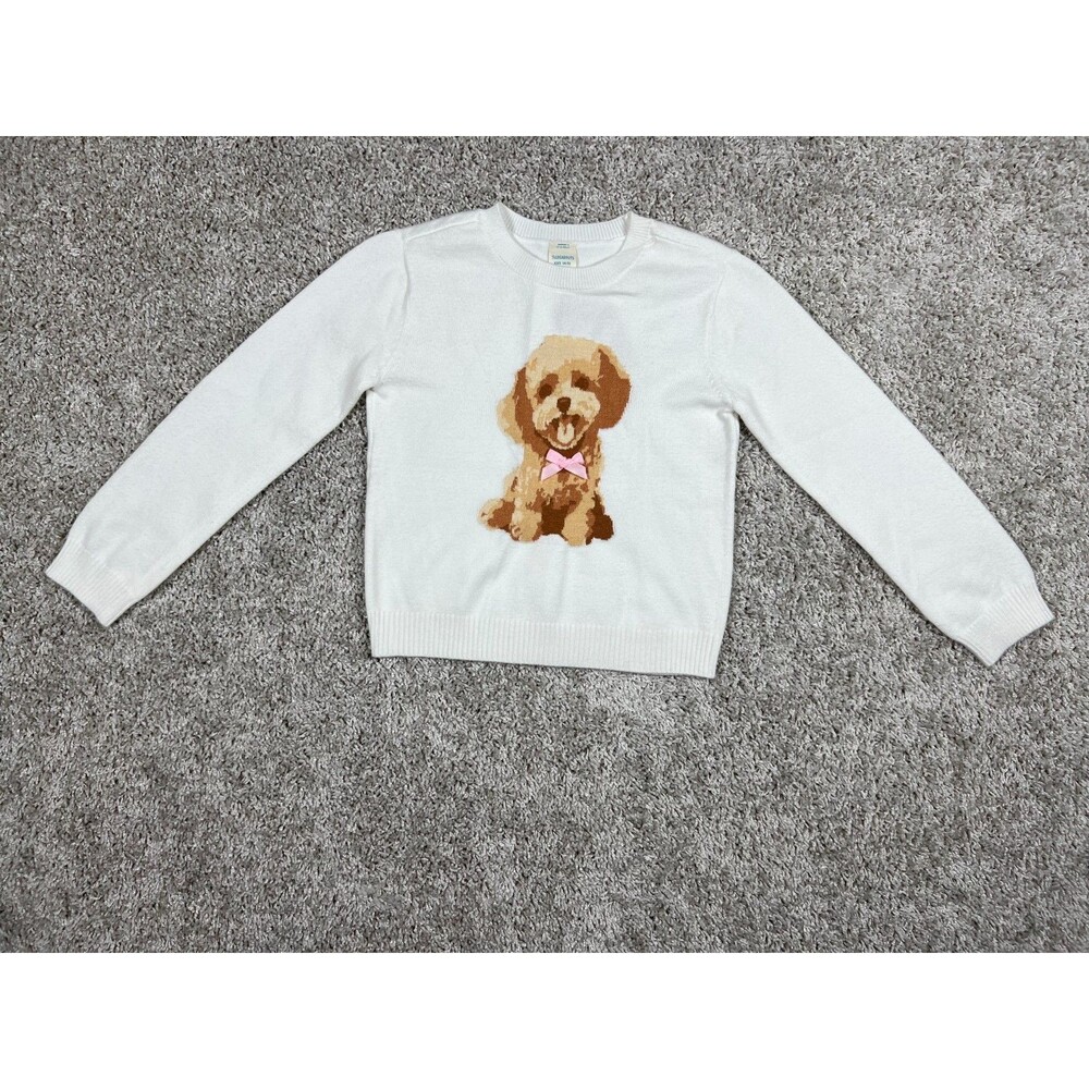 NWT Thereabouts Girls Puppy Dog Sweater XXS 4/5 White Knit JCPenney